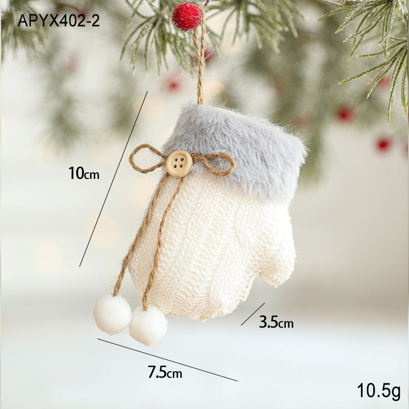 White Plush Fabric Gloves Sled Creative Christmas Tree Ornaments