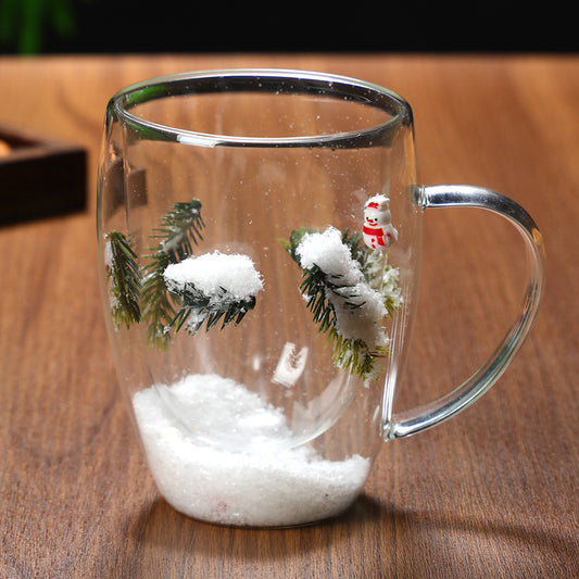 Christmas Double Layer Glass Cup