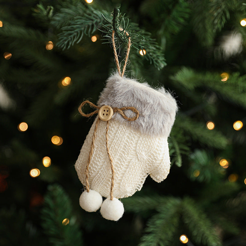 White Plush Fabric Gloves Sled Creative Christmas Tree Ornaments