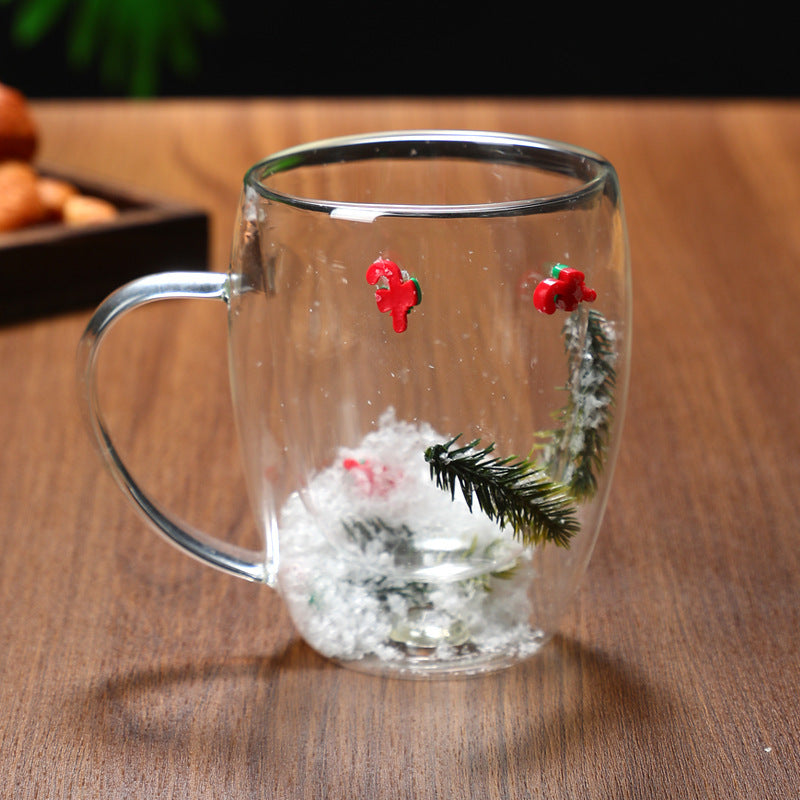 Christmas Double Layer Glass Cup