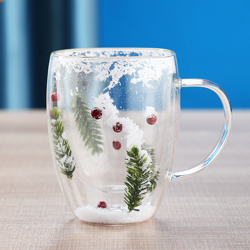 Christmas Double Layer Glass Cup