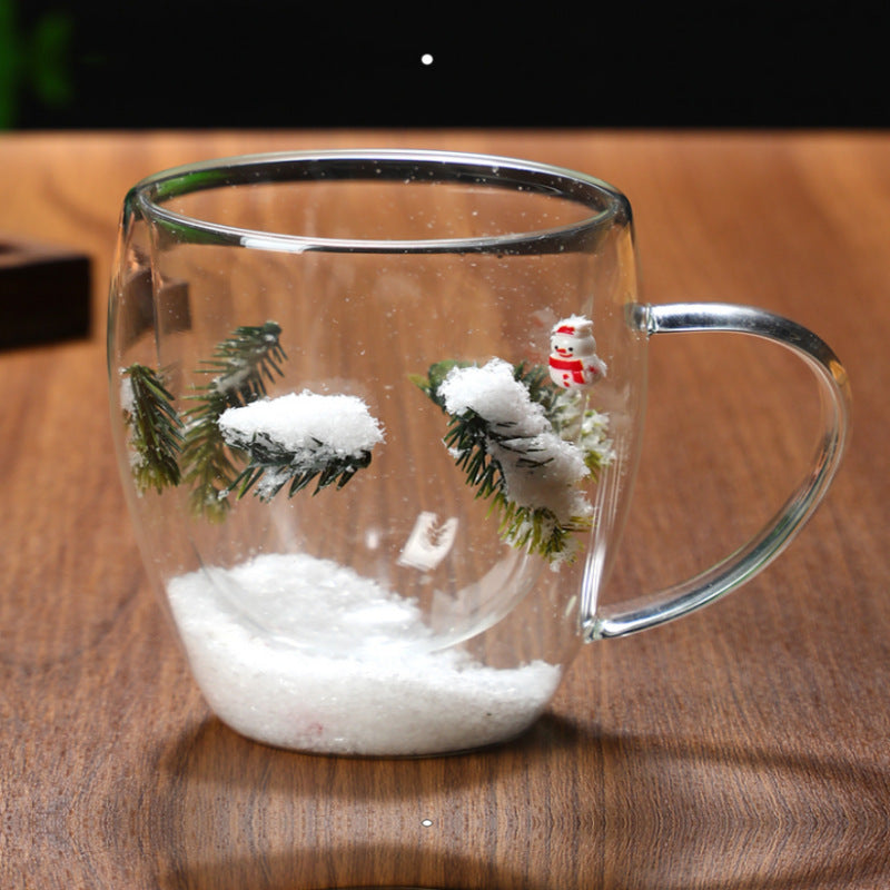 Christmas Double Layer Glass Cup