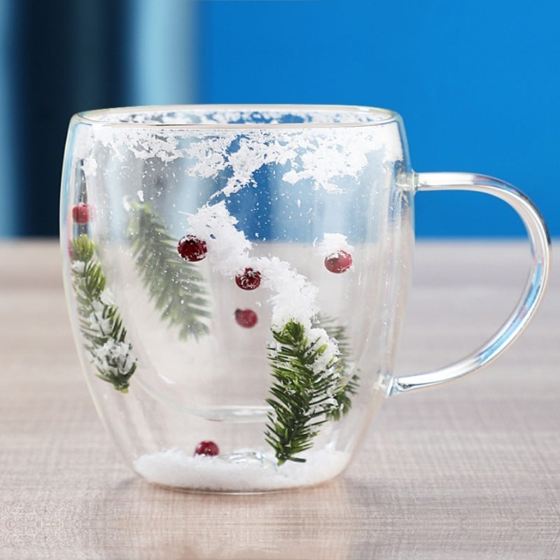 Christmas Double Layer Glass Cup
