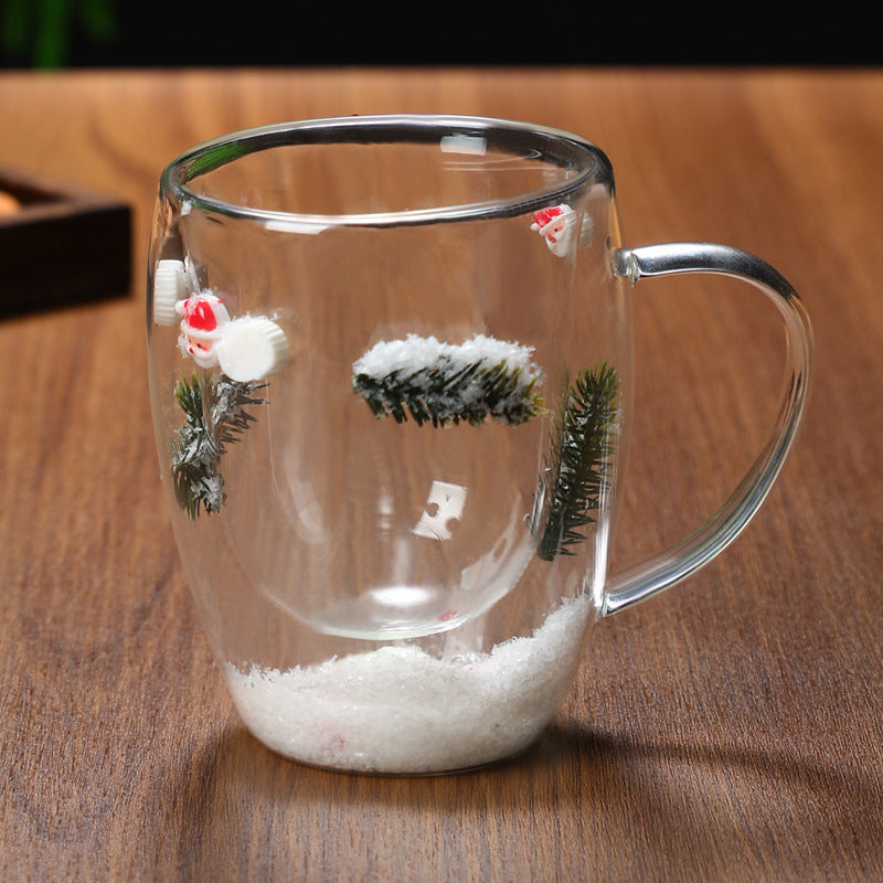 Christmas Double Layer Glass Cup