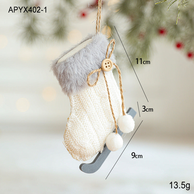 White Plush Fabric Gloves Sled Creative Christmas Tree Ornaments